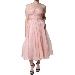 Pink Silk Strapless Maxi A-line Gown Dress
