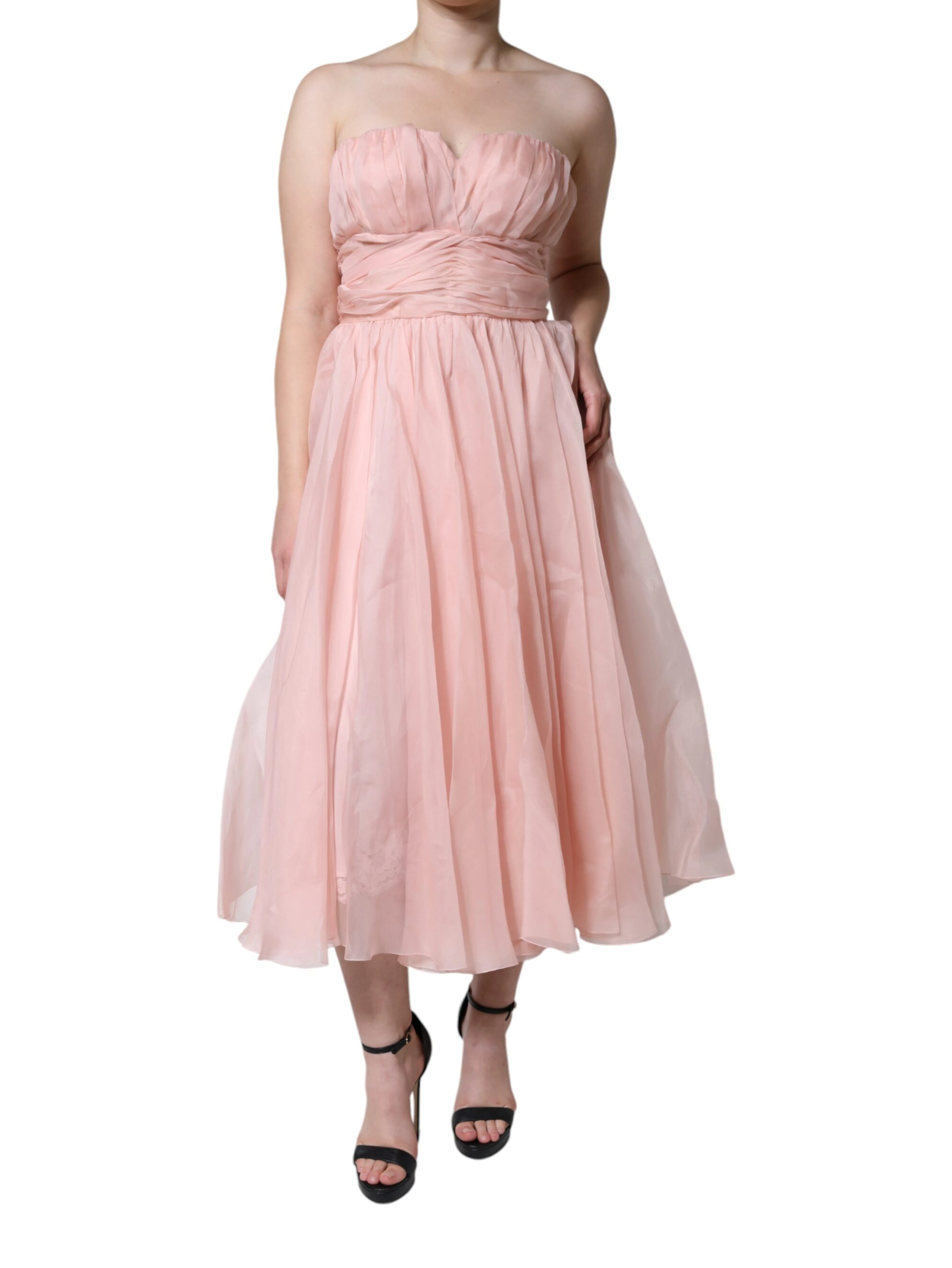 Pink Silk Strapless Maxi A-line Gown Dress