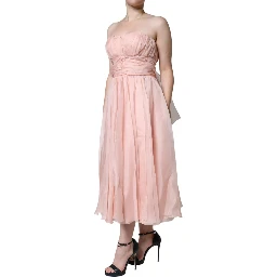 Pink Silk Strapless Maxi A-line Gown Dress