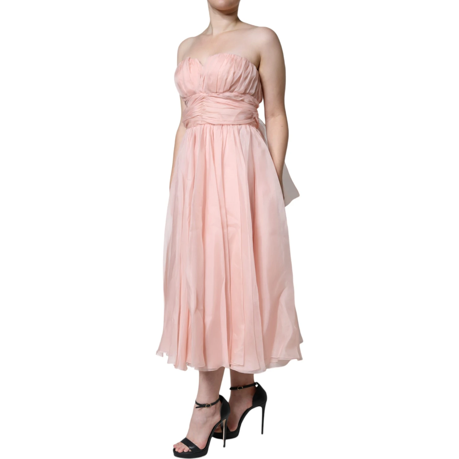 Pink Silk Strapless Maxi A-line Gown Dress