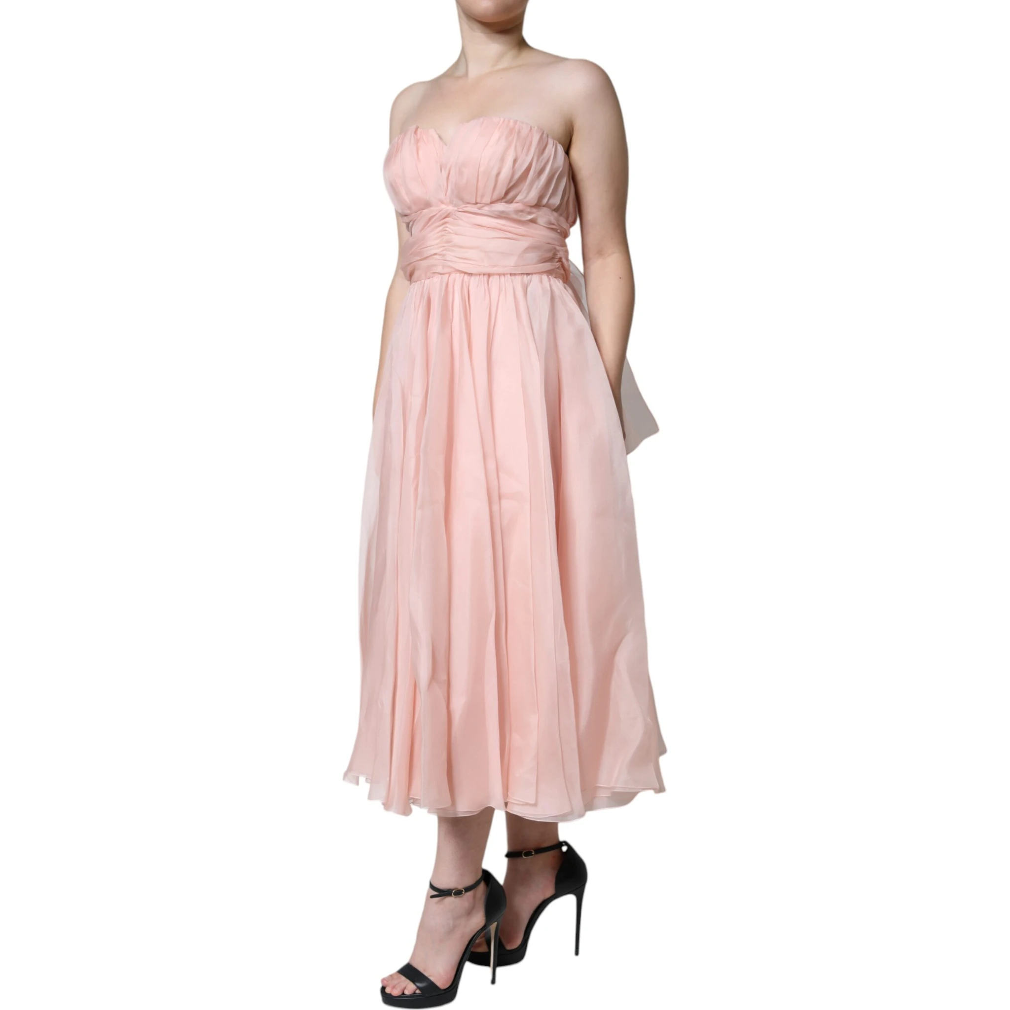 Pink Silk Strapless Maxi A-line Gown Dress