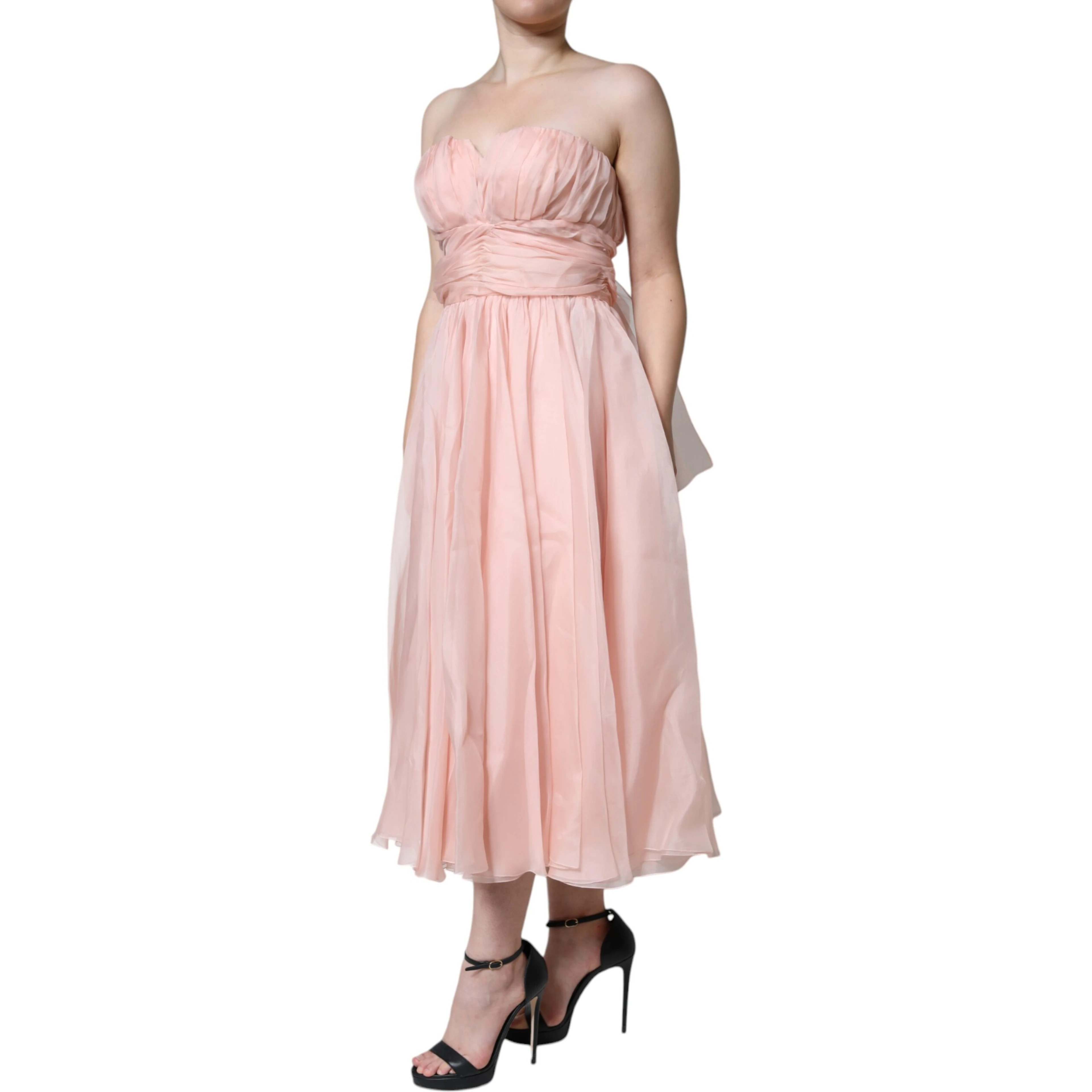 Pink Silk Strapless Maxi A-line Gown Dress