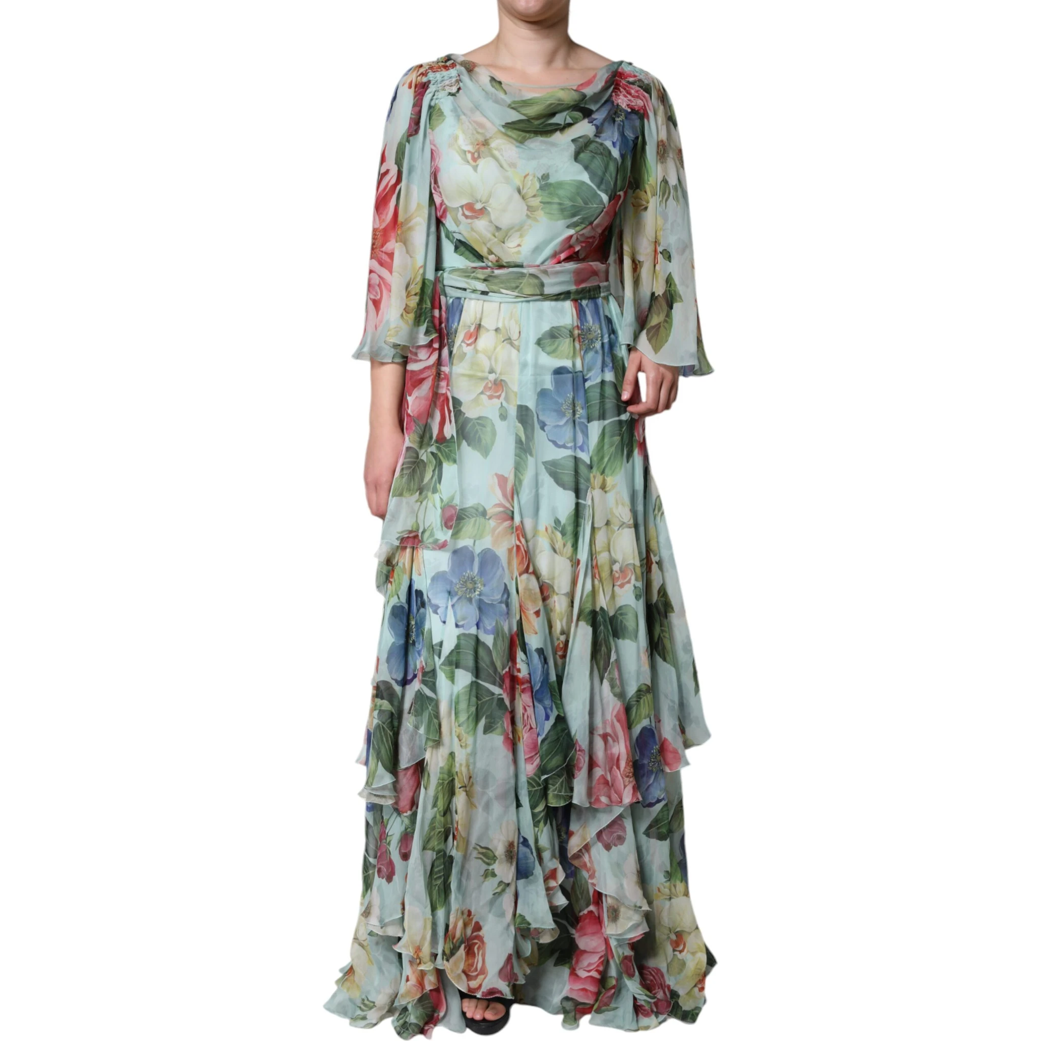 Multicolor Floral Silk Long Gown Dress