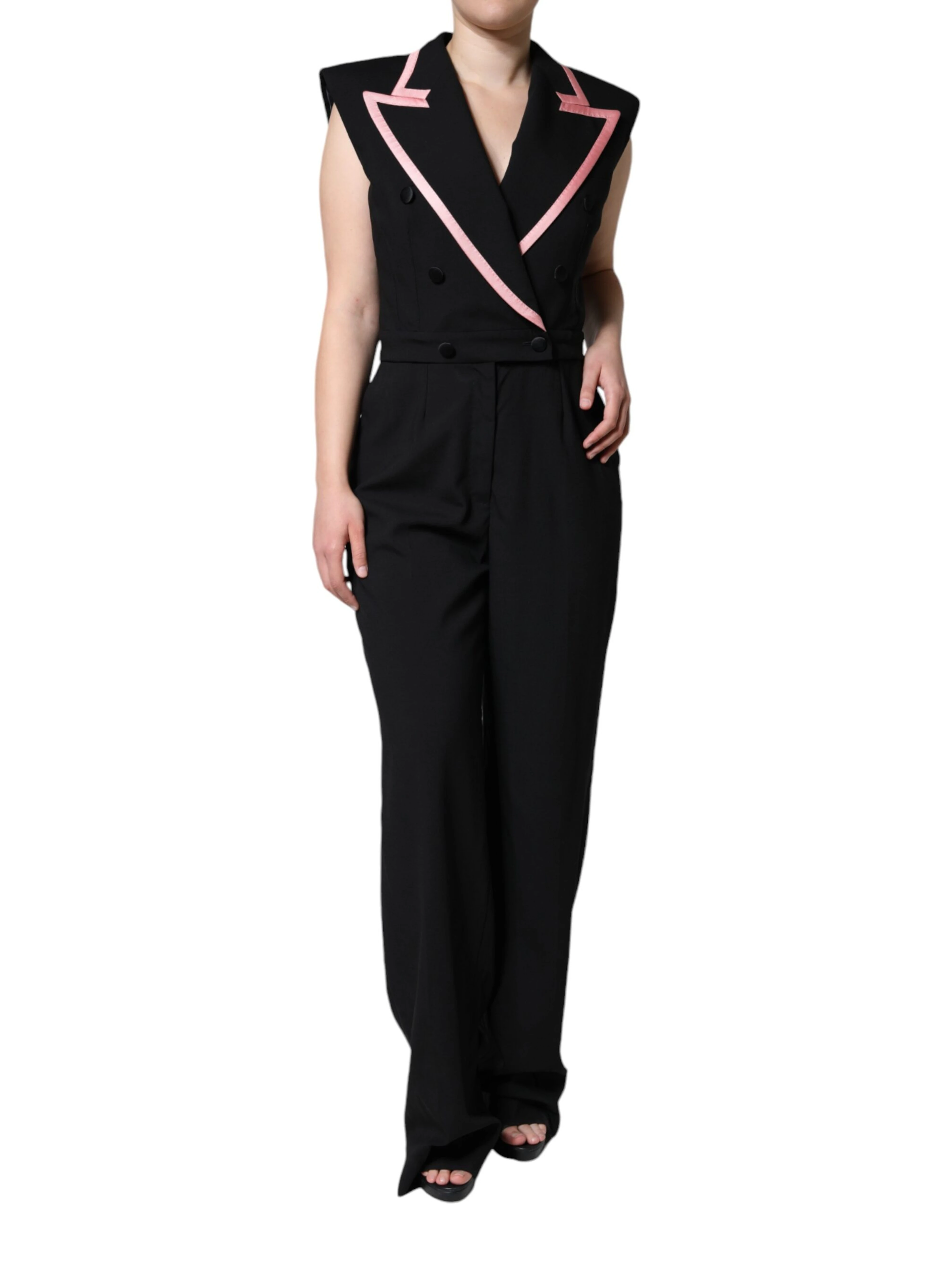 Black Wool Blend Sleeveless Jumpsuit