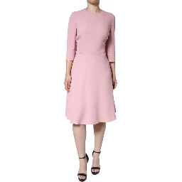 Pink A-line Viscose 3/4 Sleeves Dress