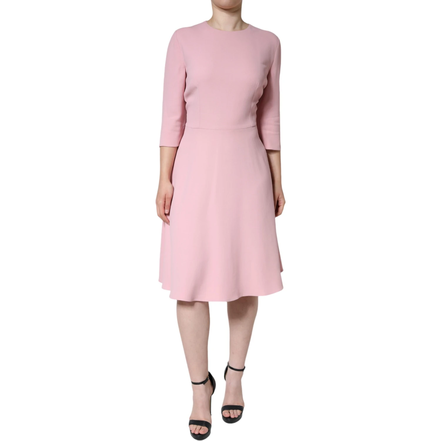Pink A-line Viscose 3/4 Sleeves Dress