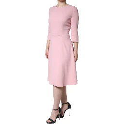 Pink A-line Viscose 3/4 Sleeves Dress