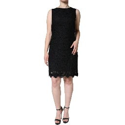 Black Floral Lace Sheath Sleeveless Mini Dress