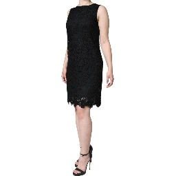 Black Floral Lace Sheath Sleeveless Mini Dress