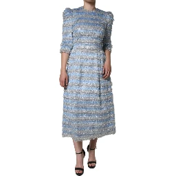 Light Blue Silver Jacquard A-line Midi Dress