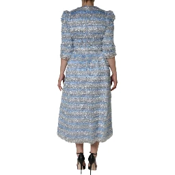 Light Blue Silver Jacquard A-line Midi Dress