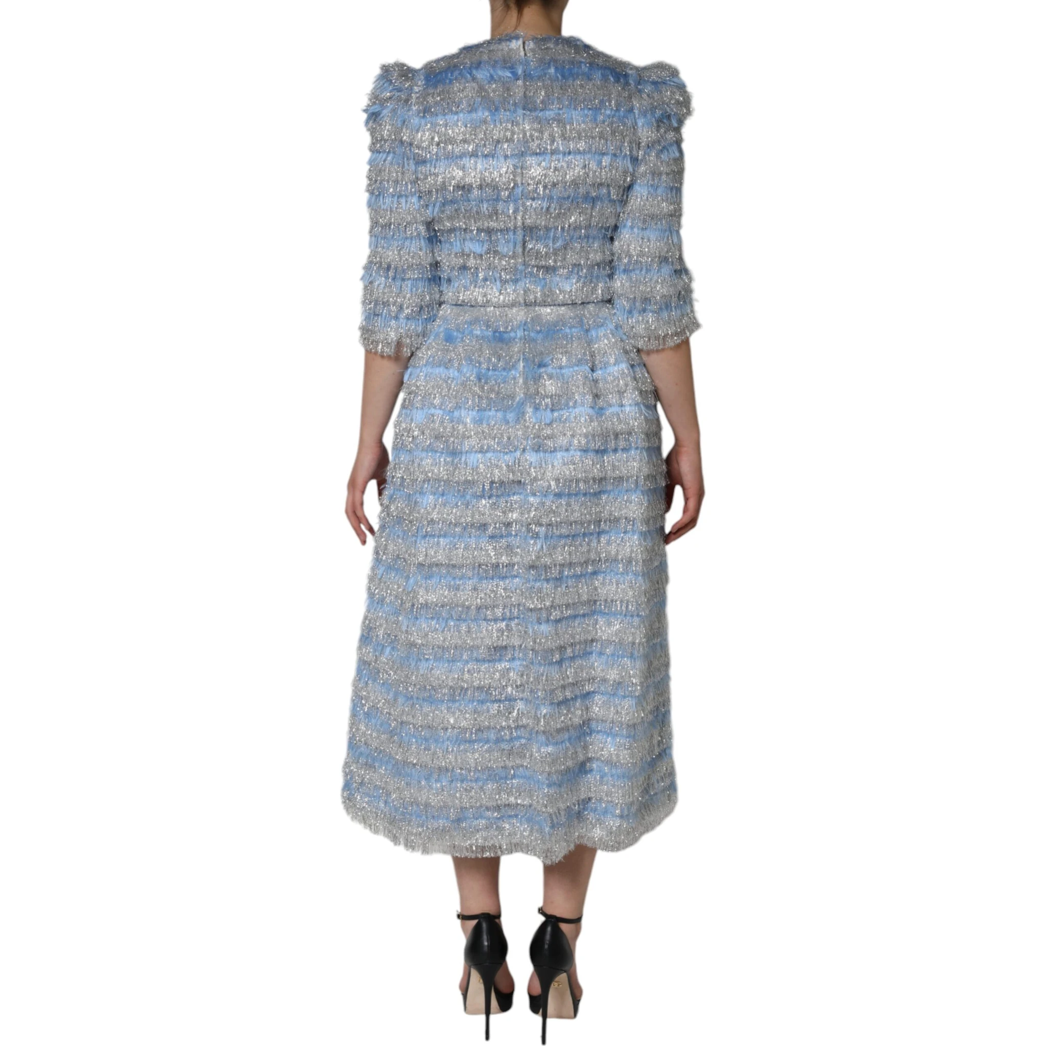 Light Blue Silver Jacquard A-line Midi Dress