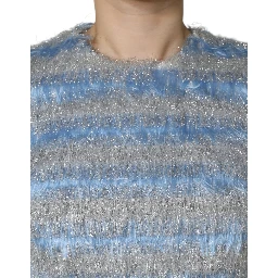 Light Blue Silver Jacquard A-line Midi Dress