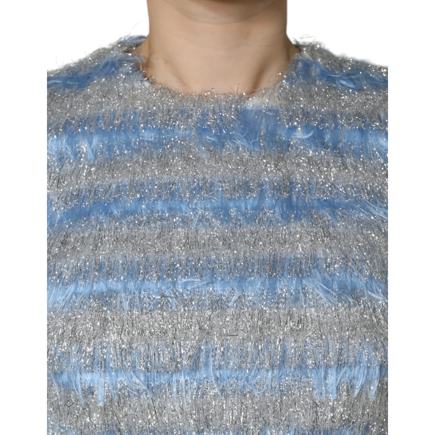 Light Blue Silver Jacquard A-line Midi Dress