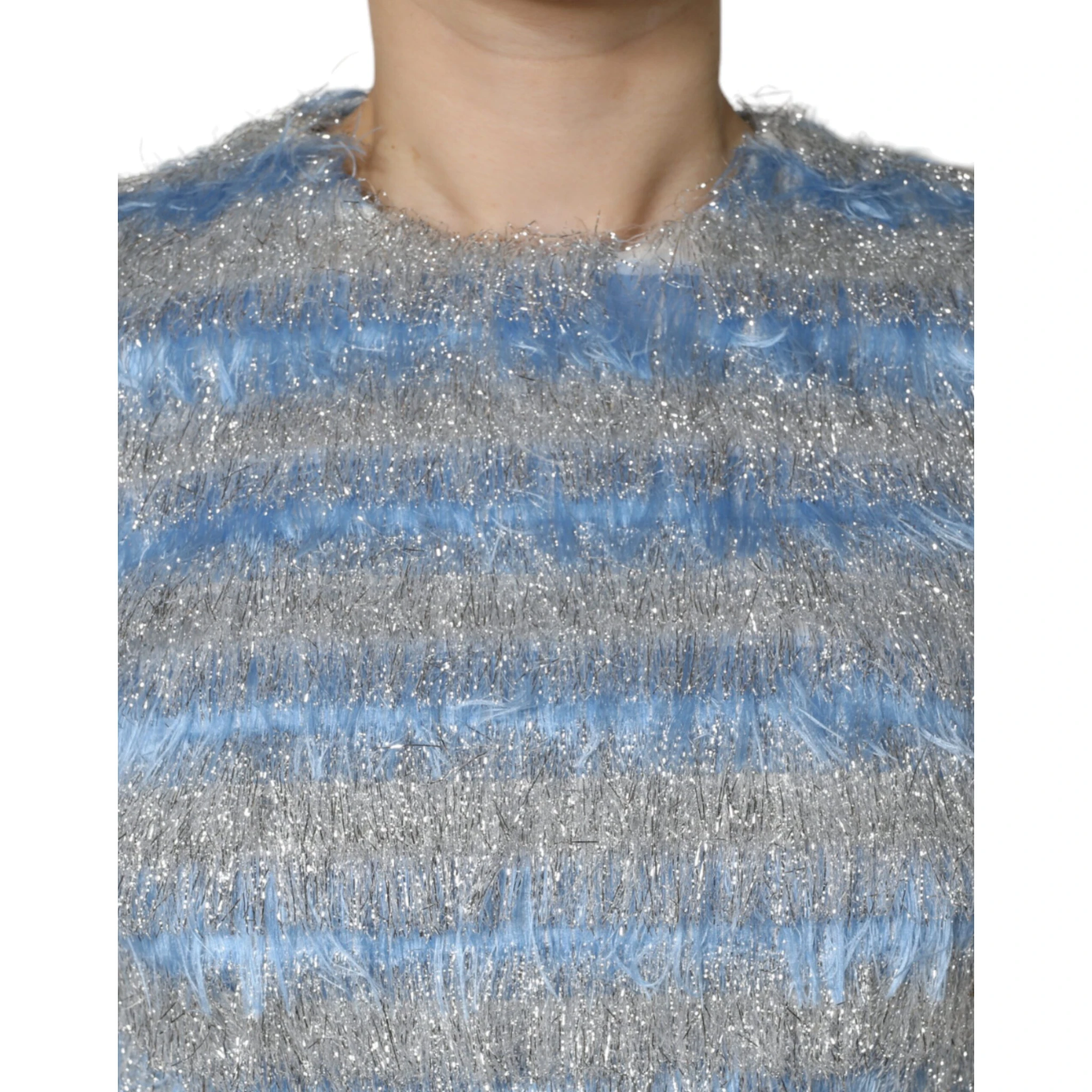 Light Blue Silver Jacquard A-line Midi Dress