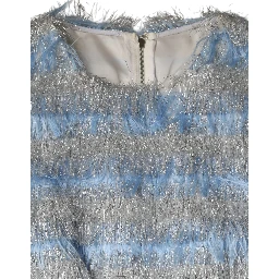 Light Blue Silver Jacquard A-line Midi Dress