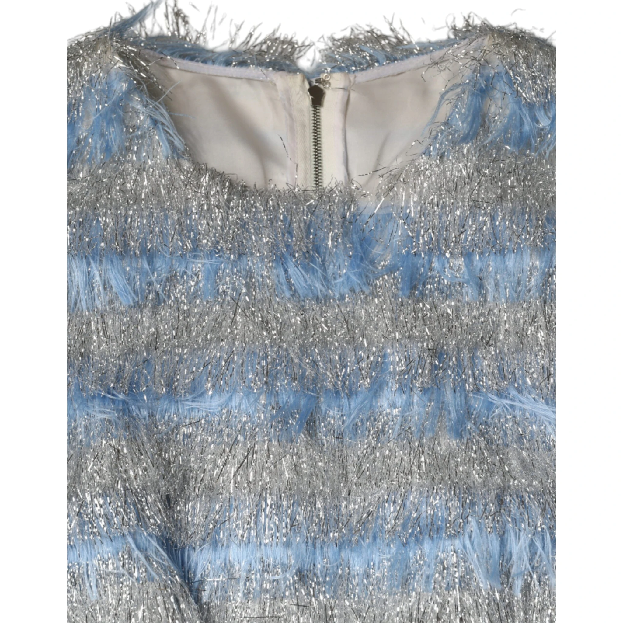 Light Blue Silver Jacquard A-line Midi Dress