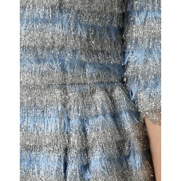 Light Blue Silver Jacquard A-line Midi Dress