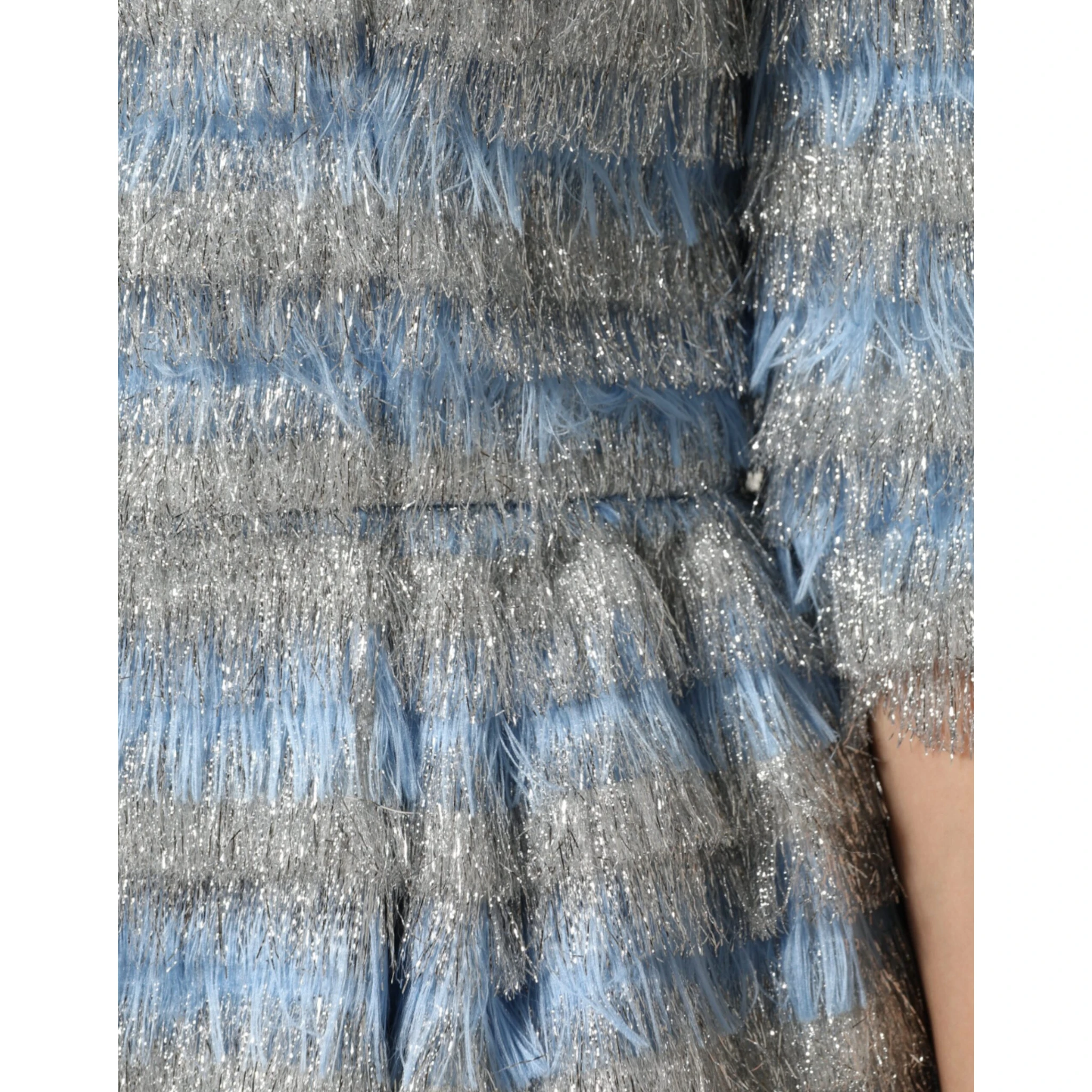 Light Blue Silver Jacquard A-line Midi Dress