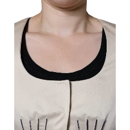 Beige Cotton Long Sleeves Round Neck Blazer Jacket