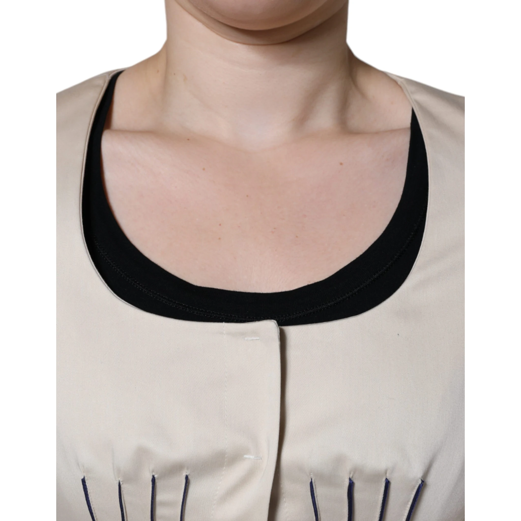 Beige Cotton Long Sleeves Round Neck Blazer Jacket