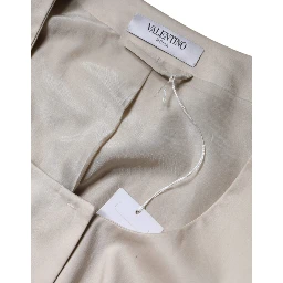 Beige Cotton Long Sleeves Round Neck Blazer Jacket