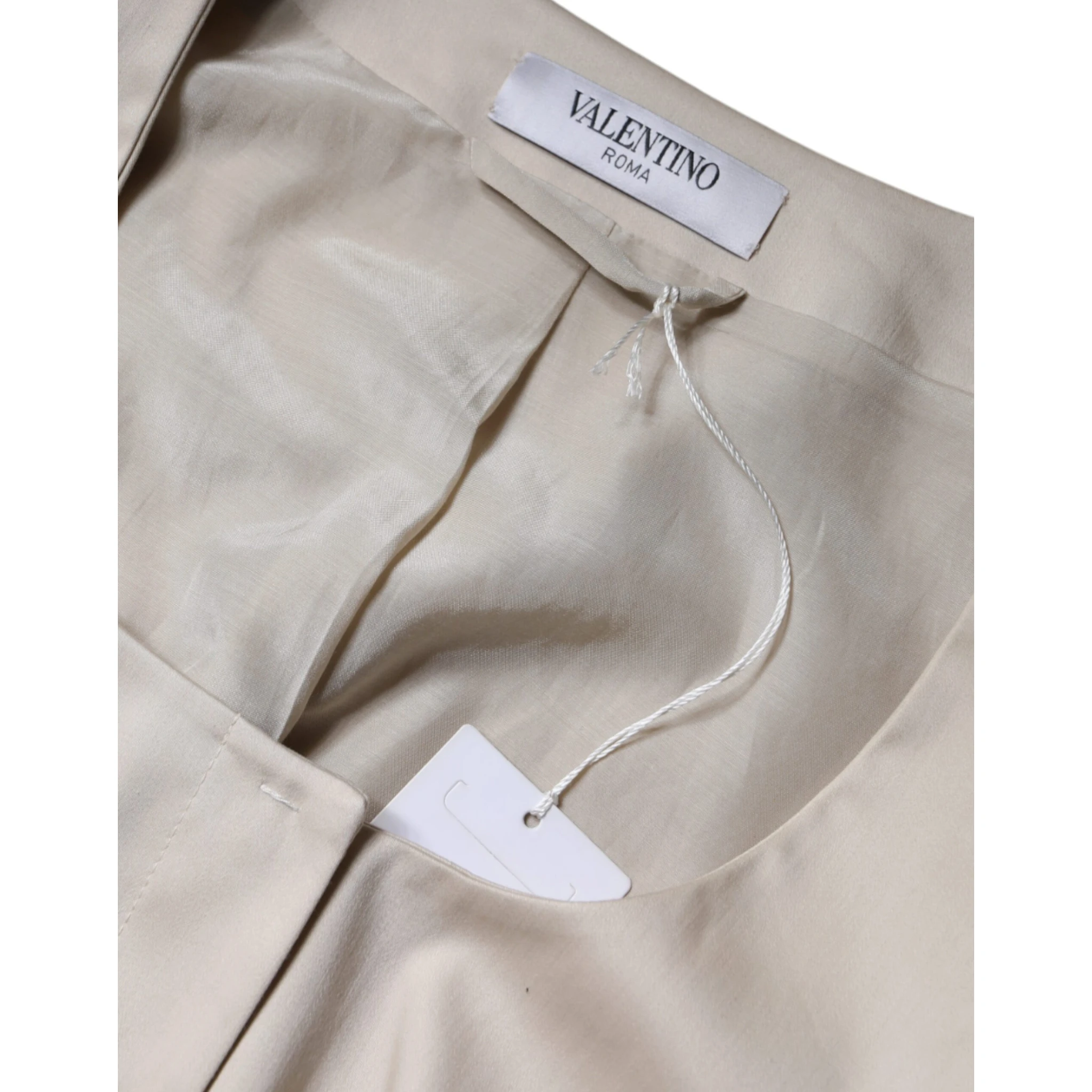 Beige Cotton Long Sleeves Round Neck Blazer Jacket