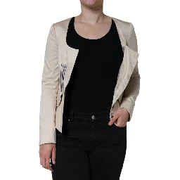 Beige Cotton Long Sleeves Round Neck Blazer Jacket