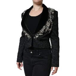 Black Jacquard Crystal Floral Jacket Blazer