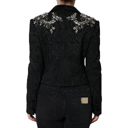 Black Jacquard Crystal Floral Jacket Blazer