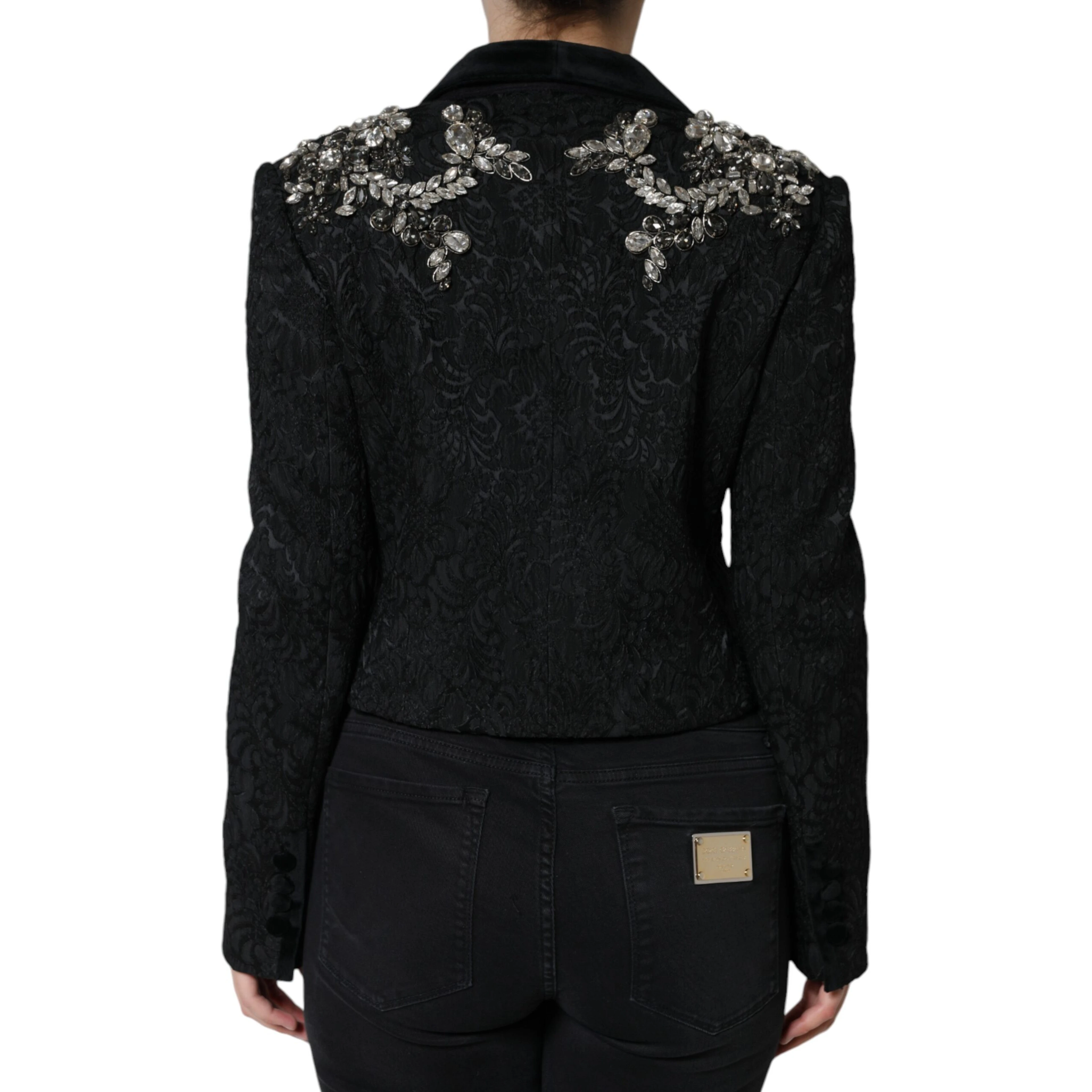 Black Jacquard Crystal Floral Jacket Blazer
