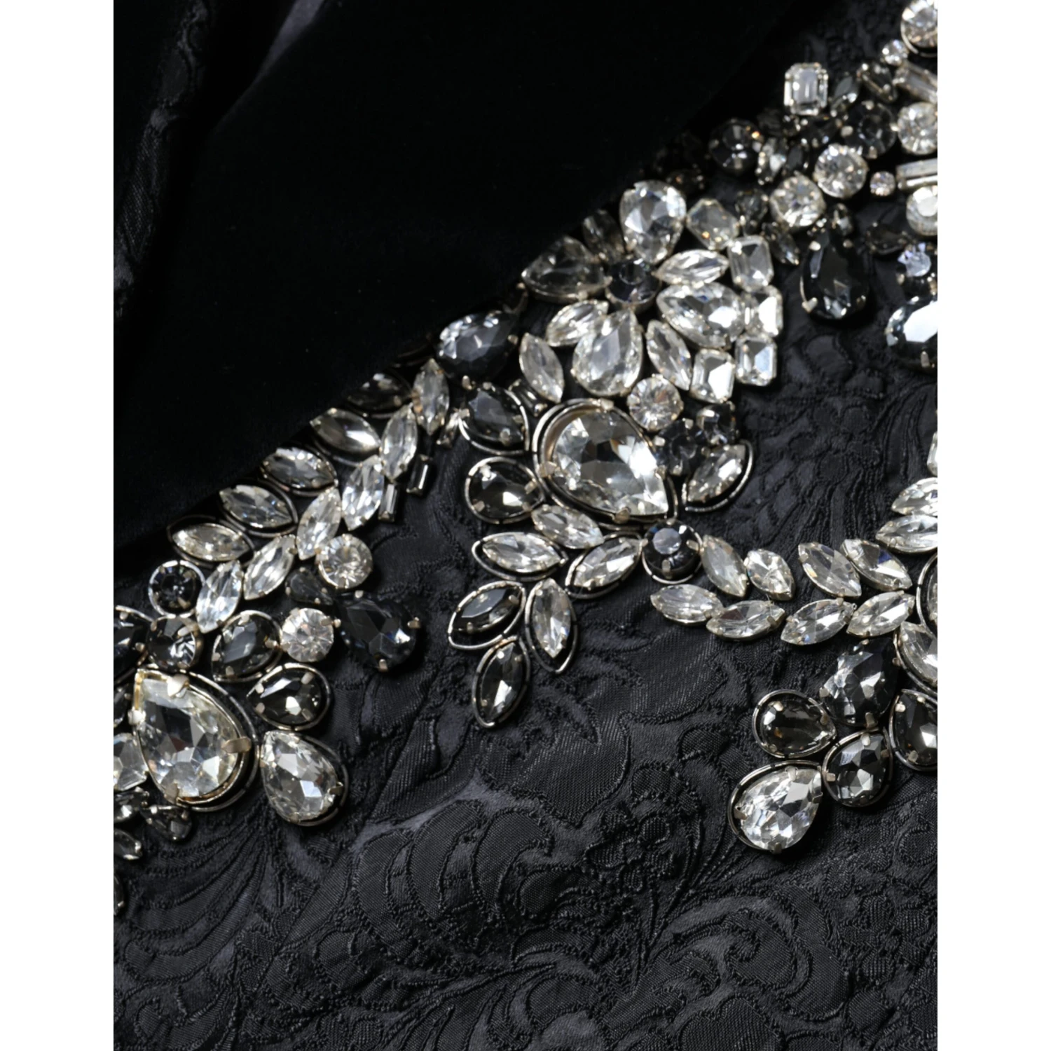 Black Jacquard Crystal Floral Jacket Blazer