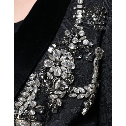 Black Jacquard Crystal Floral Jacket Blazer