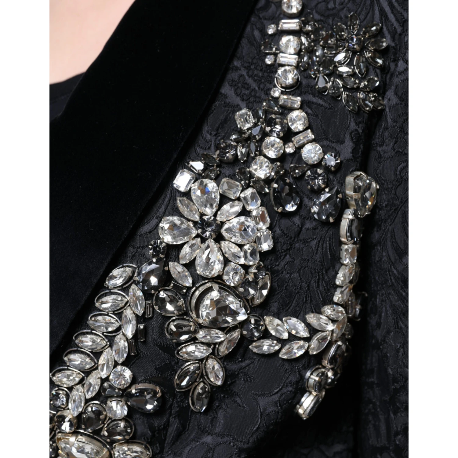 Black Jacquard Crystal Floral Jacket Blazer