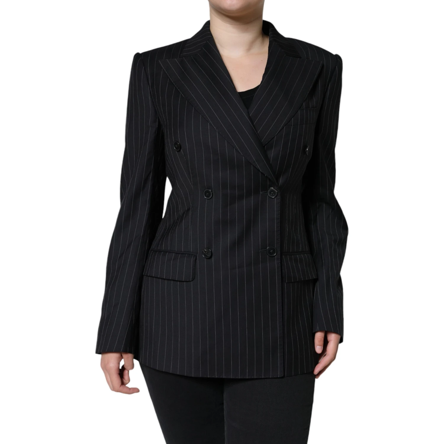 Black Striped Double Breasted Coat Jacket