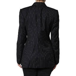 Black Striped Double Breasted Coat Jacket