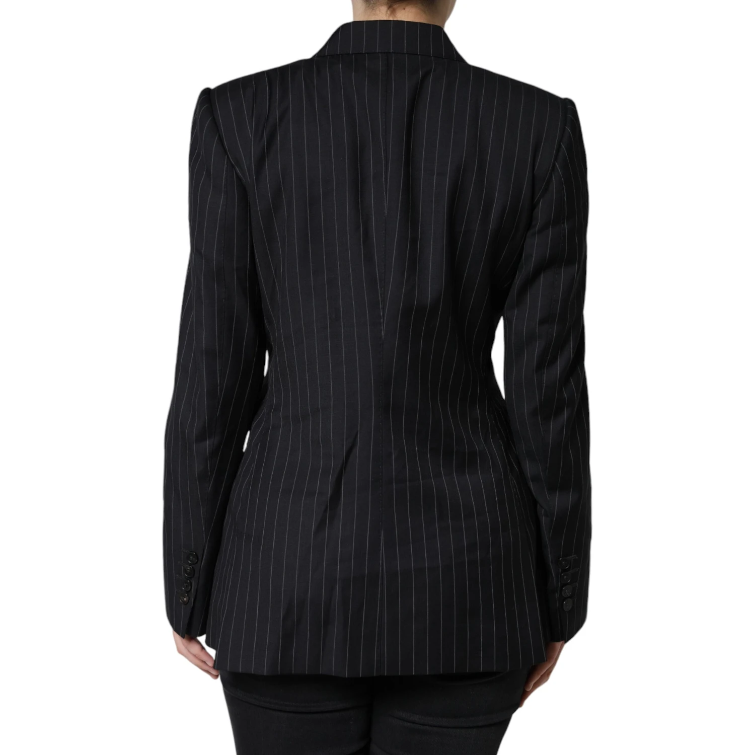 Black Striped Double Breasted Coat Jacket
