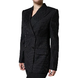 Black Striped Double Breasted Coat Jacket