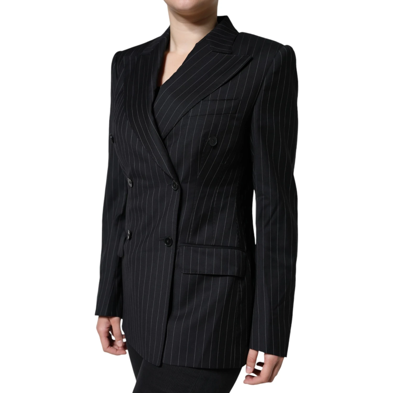 Black Striped Double Breasted Coat Jacket