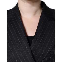 Black Striped Double Breasted Coat Jacket
