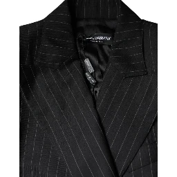 Black Striped Double Breasted Coat Jacket