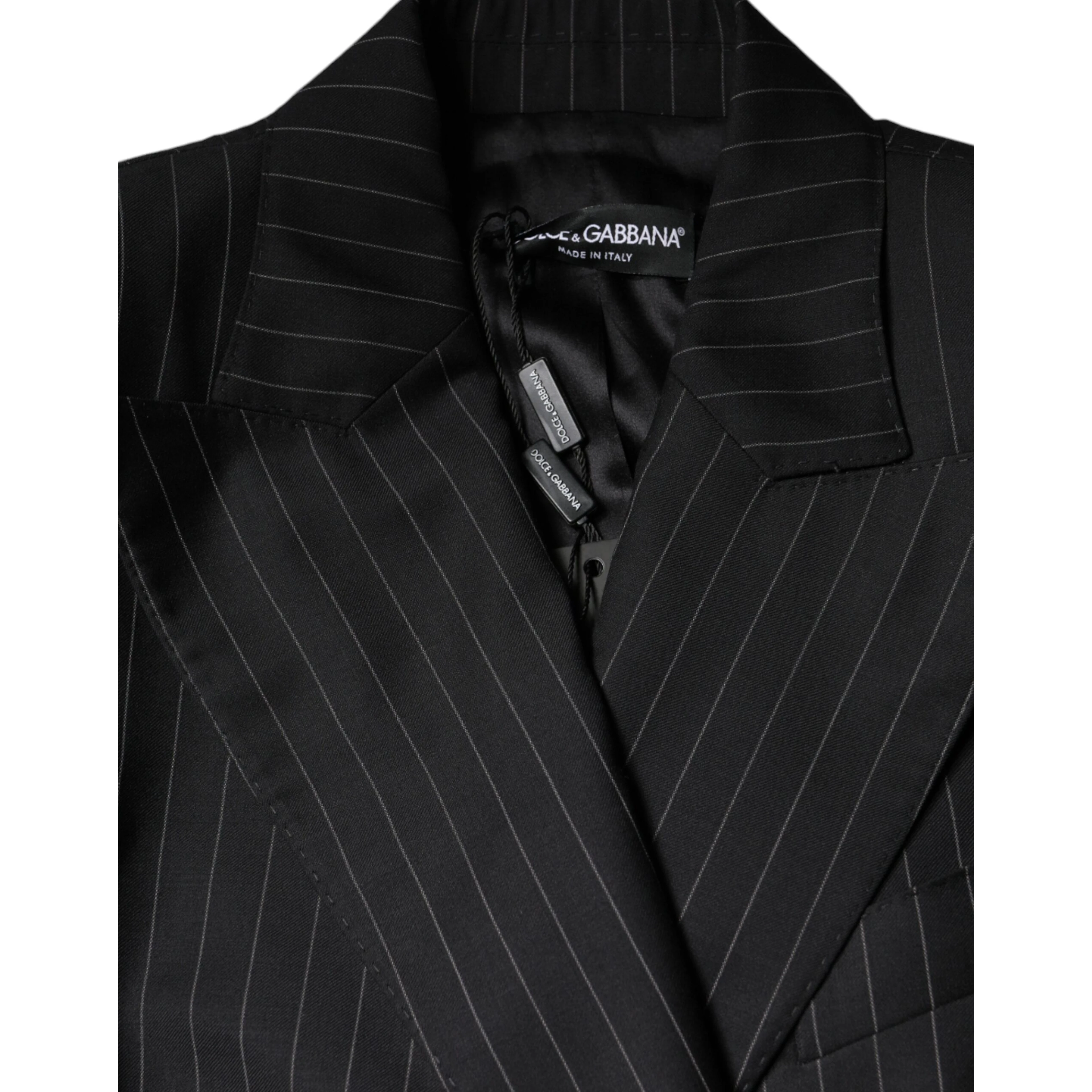 Black Striped Double Breasted Coat Jacket