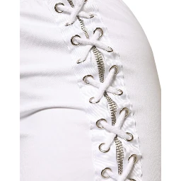 White Cotton Stretch High Waist Pencil Cut Knee Length Skirt