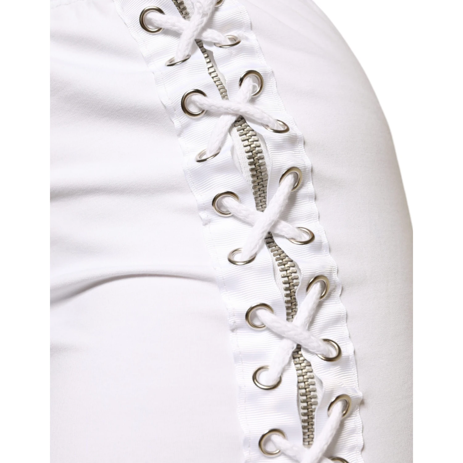 White Cotton Stretch High Waist Pencil Cut Knee Length Skirt