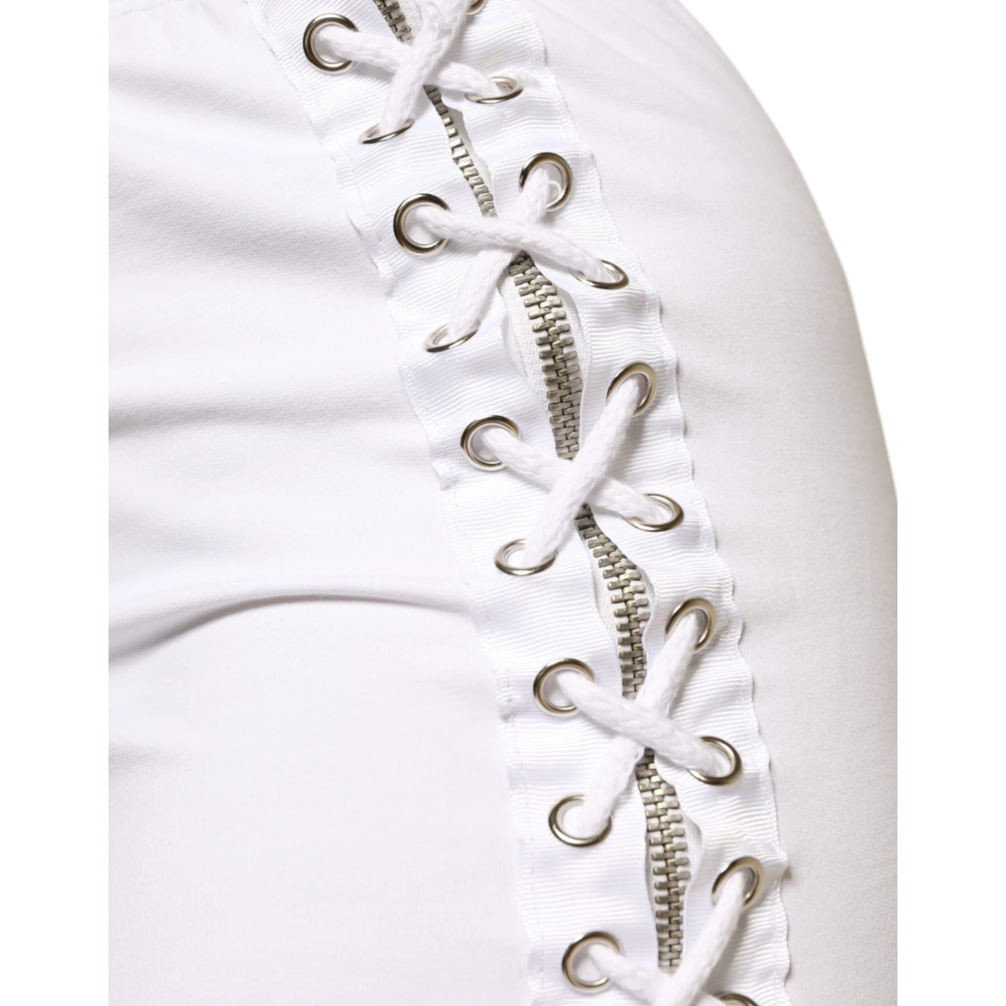 White Cotton Stretch High Waist Pencil Cut Knee Length Skirt