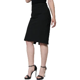 Black Straight Pencil Cut Knee Length Skirt