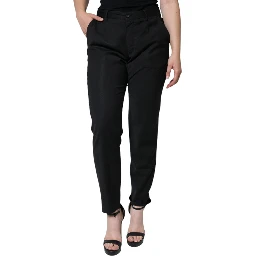 Black Polyester High Waist Tapered Pants