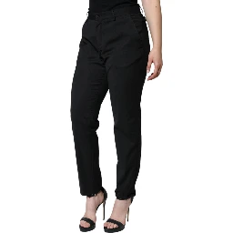 Black Polyester High Waist Tapered Pants