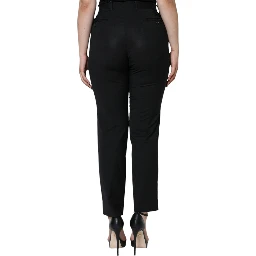 Black Polyester High Waist Tapered Pants