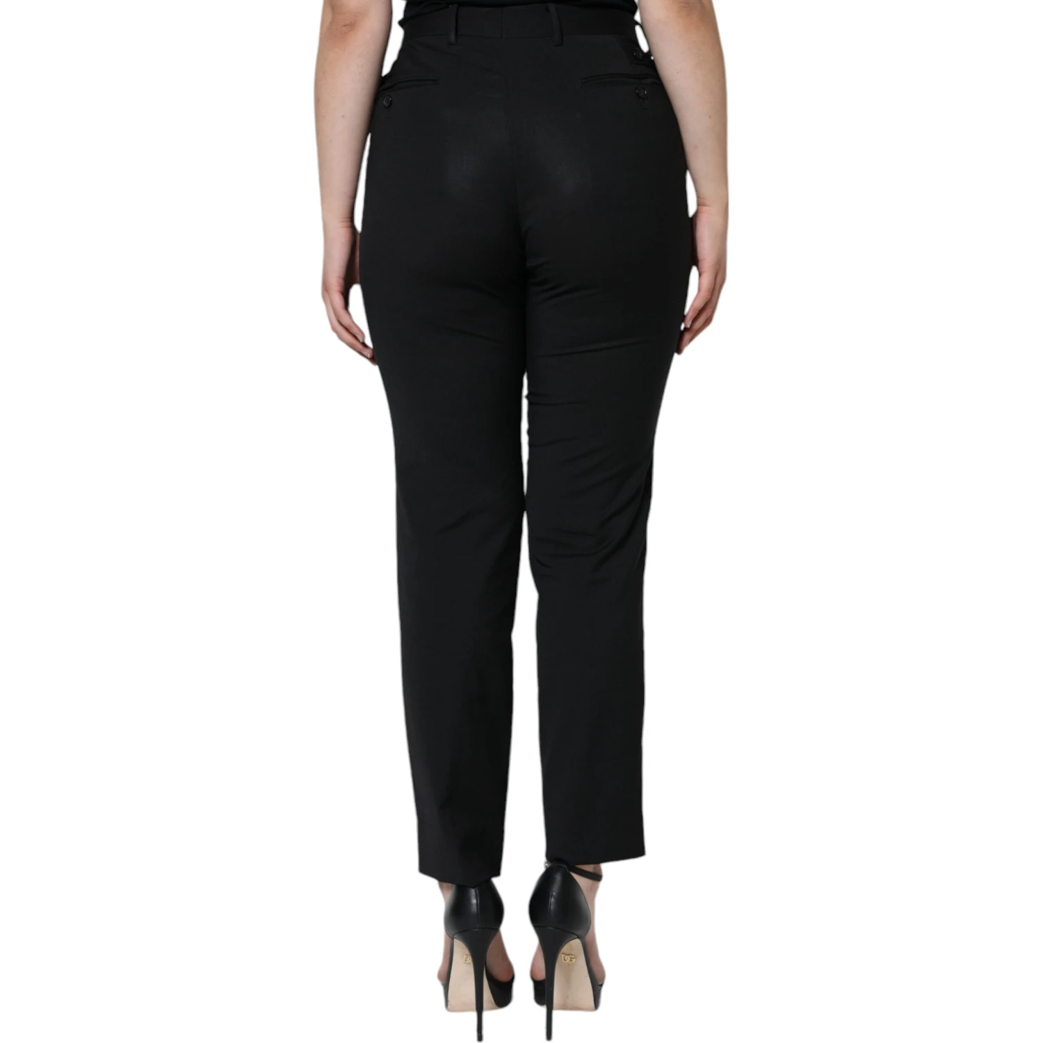 Black Polyester High Waist Tapered Pants
